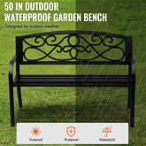 Outdoor Garden Bench 50in Metal Patio Bench 550lbs Load Capacity Park Yard Porch Bench with Backrest Armrests